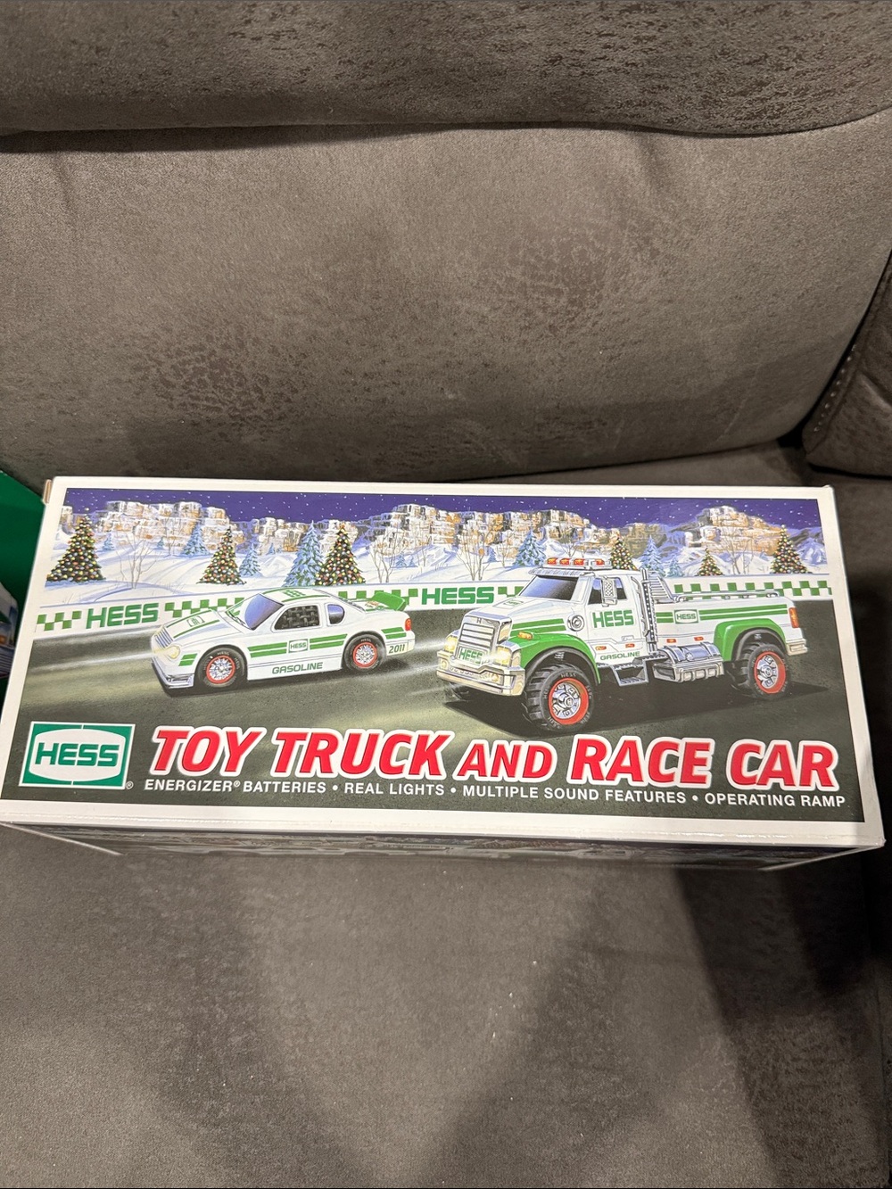 Green and White Toy Truck and Race Car